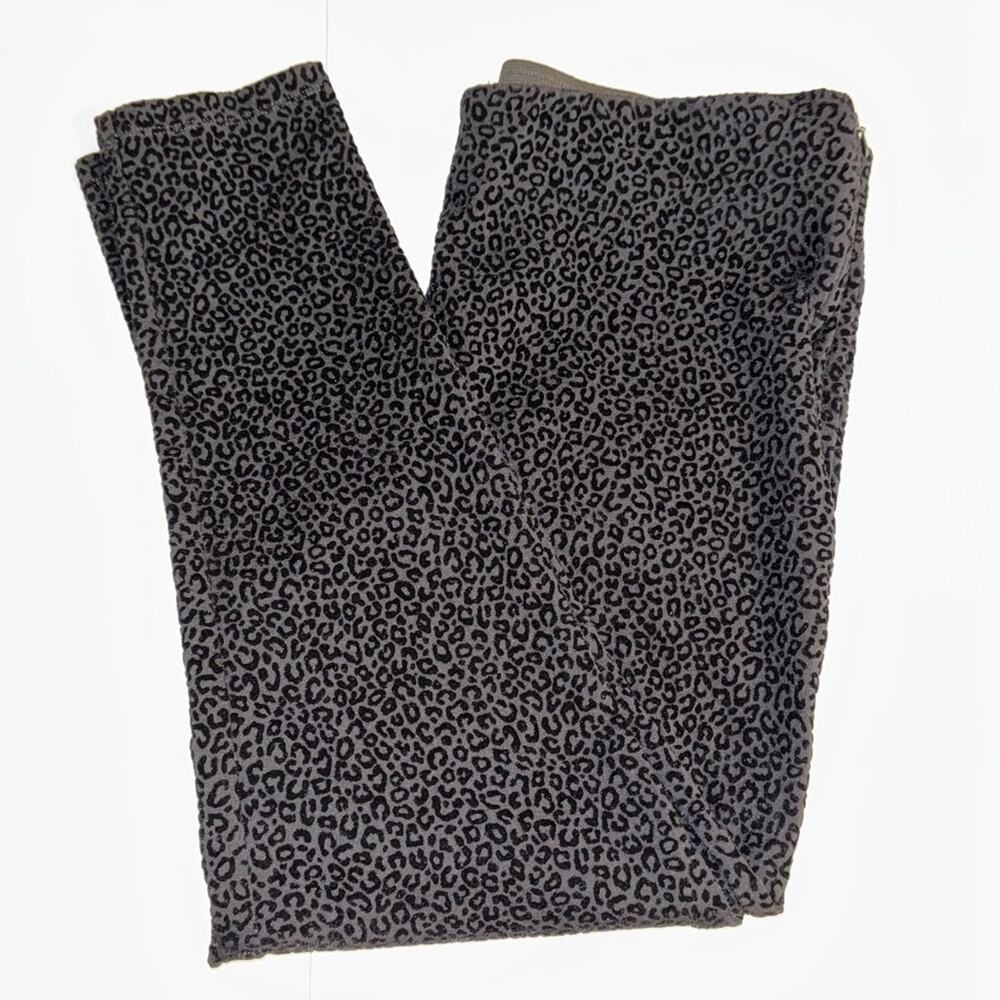 Ann Taylor pants black velveteen animal print flat front side zip   Sz LP